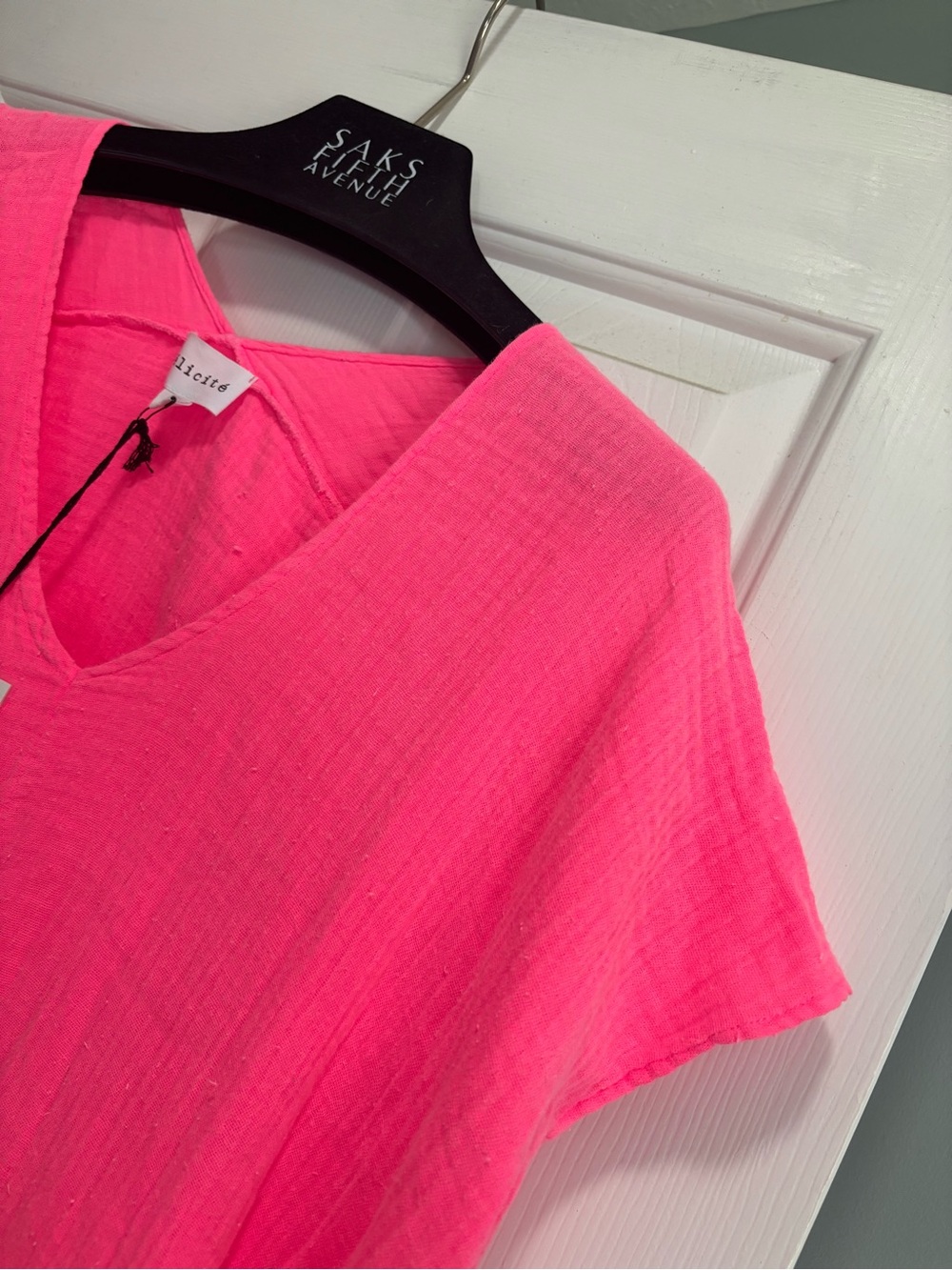 💝NWT ‘FELICITE’’ PRETTY HOT PINK COTTON V~NECK DRESS/COVER-UP SIZE XS-S